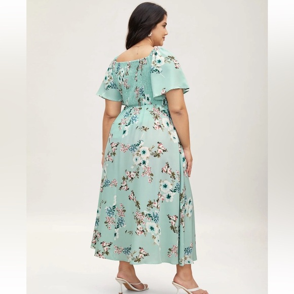 BloomChic Plus Size 3XL Floral Square Neck Ruffles Pocket Shirred Split Dress - Picture 2 of 7